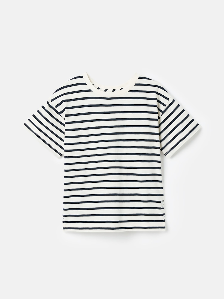Joules Boys' Laundered Cream & Navy Short Sleeve Crew Neck Striped T-Shirt - Image 1 of 5