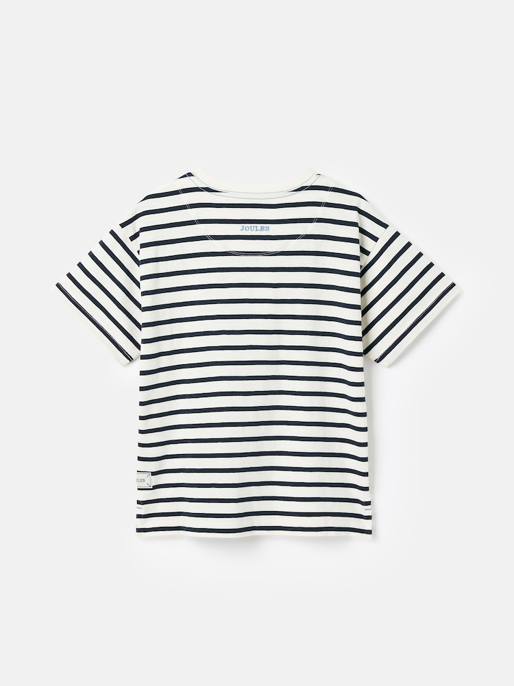 Joules Boys' Laundered Cream & Navy Short Sleeve Crew Neck Striped T-Shirt - Image 2 of 5
