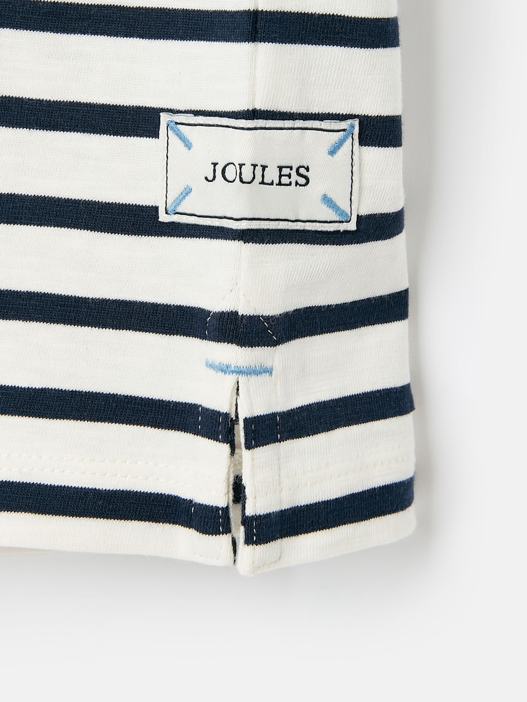 Joules Boys' Laundered Cream & Navy Short Sleeve Crew Neck Striped T-Shirt - Image 5 of 5