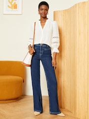 Love & Roses Ivory White 3/4 Sleeve V Neck Dobby Blouse - Image 4 of 4