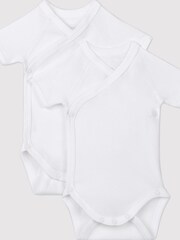 Petit Bateau White Iconic Rib Short Sleeve Bodysuits Two Pack - Image 1 of 3