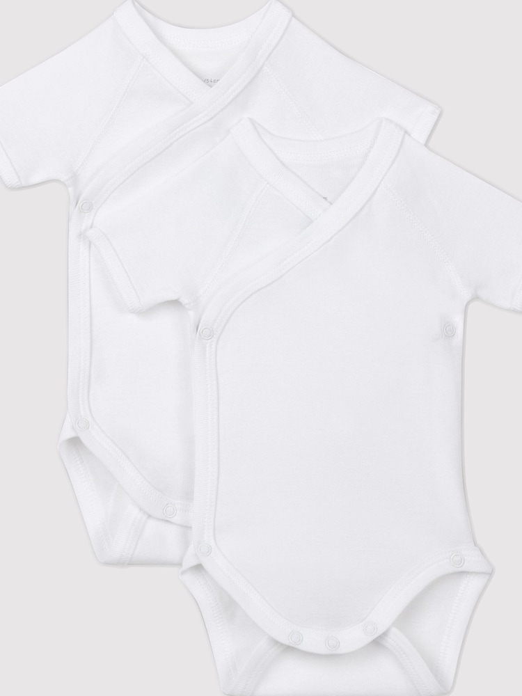 Petit Bateau White Iconic Rib Short Sleeve Bodysuits Two Pack - Image 1 of 3