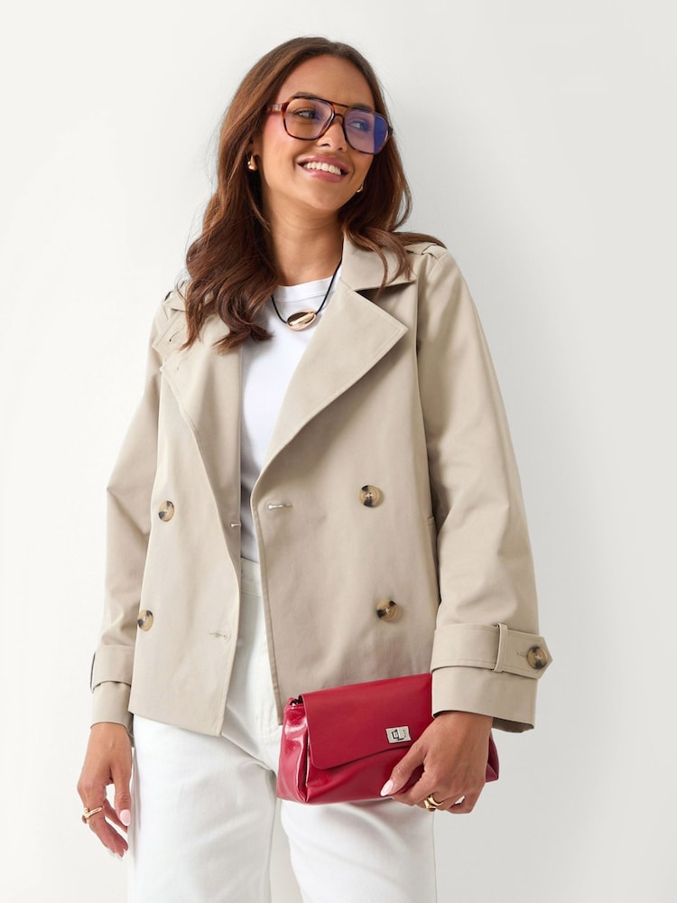 Threadbare Natural Funnel Neck Short Trench Coat - Image 2 of 6