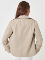 Threadbare Natural Funnel Neck Short Trench Coat - Image 3 of 6