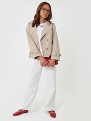 Threadbare Natural Funnel Neck Short Trench Coat - Image 4 of 6