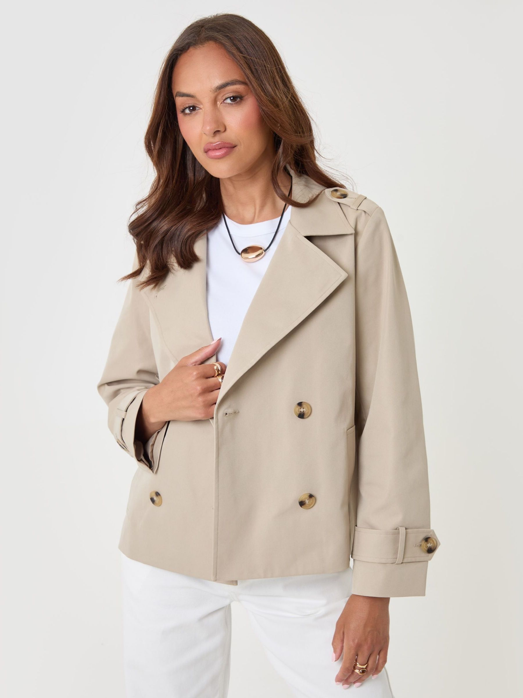 Buy Threadbare Beige Funnel Neck Short Trench Coat from Next USA