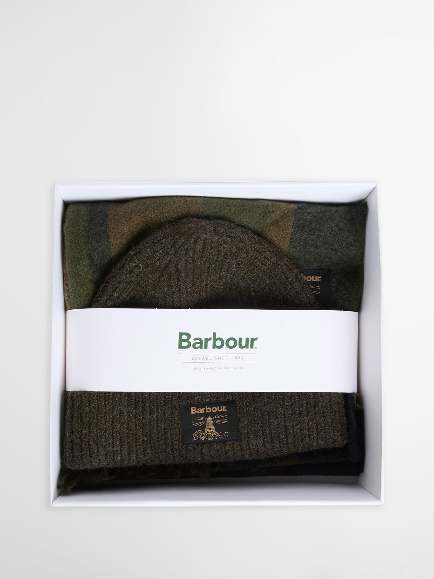 Barbour Men's Olive/Navy Westerdale Beanie And Scarf Gift Set - Image 4