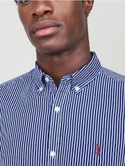 Navy/White 100% Cotton Stripe Long Sleeve Oxford Shirt - Image 1 of 5