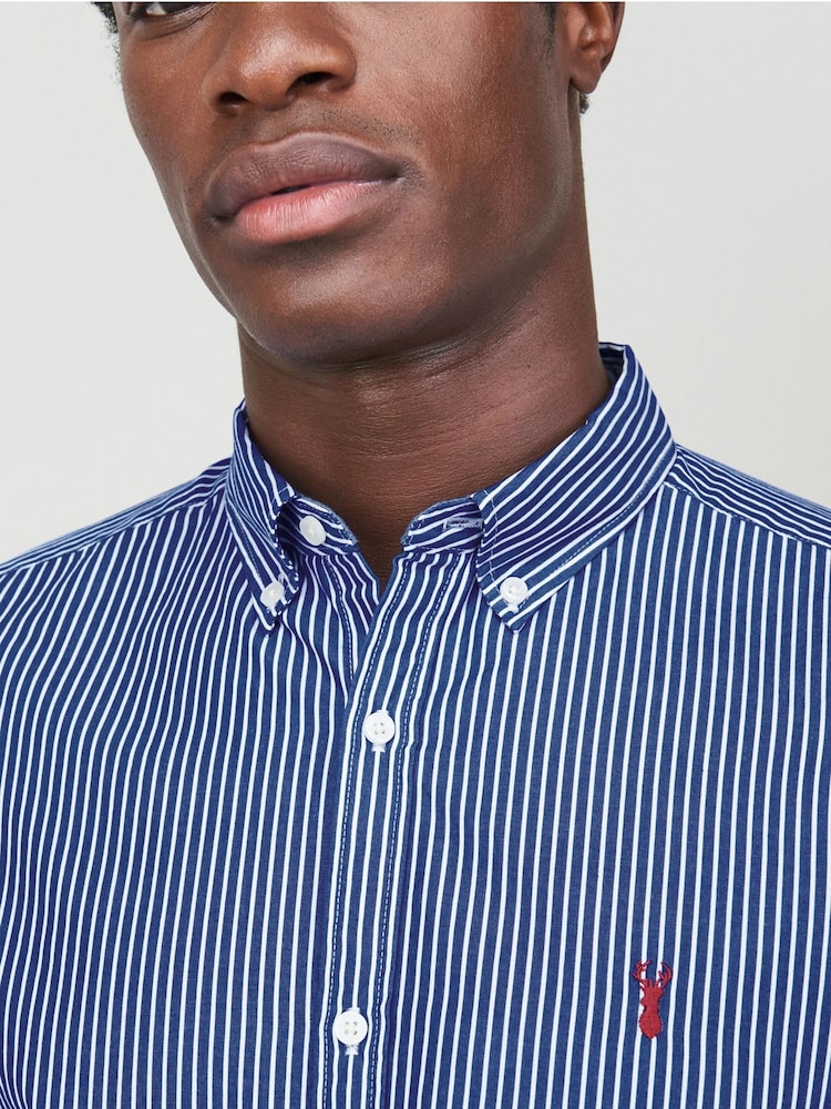Navy/White 100% Cotton Stripe Long Sleeve Oxford Shirt - Image 1 of 5