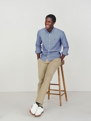 Navy/White 100% Cotton Stripe Long Sleeve Oxford Shirt - Image 2 of 5