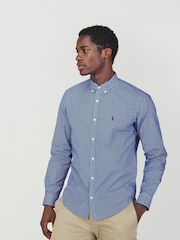 Navy/White 100% Cotton Stripe Long Sleeve Oxford Shirt - Image 3 of 5