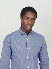 Navy/White 100% Cotton Stripe Long Sleeve Oxford Shirt - Image 5 of 7