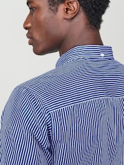 Navy/White 100% Cotton Stripe Long Sleeve Oxford Shirt - Image 5 of 5