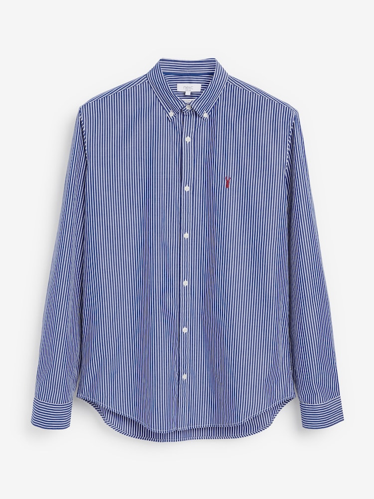 Navy/White 100% Cotton Stripe Long Sleeve Oxford Shirt - Image 7 of 7 Navy/White 100% Cotton Stripe Long Sleeve Oxford Shirt - Image 7 of 7