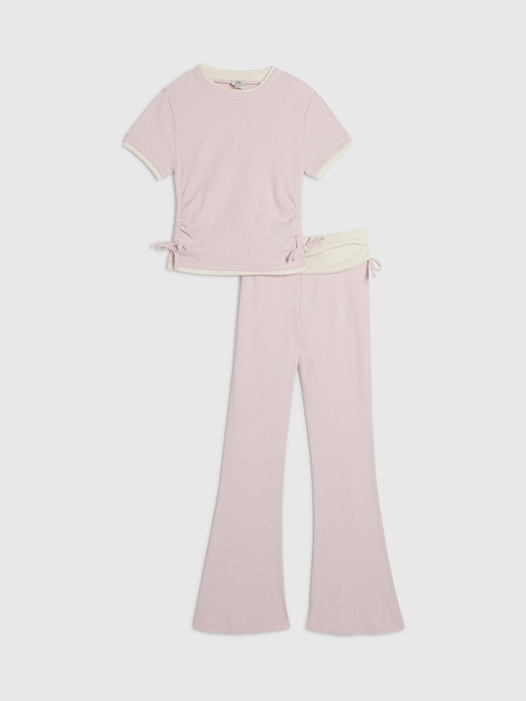 River Island Pink Ruched Top & Kickflare Set - Image 1 of 5 River Island Pink Ruched Top & Kickflare Set - Image 1 of 5