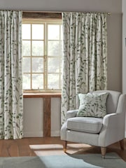 Green Isla Floral Print Pencil Pleat Blackout/Thermal 100% Cotton Curtains - Image 3 of 8