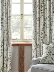 Green Isla Floral Print Pencil Pleat Blackout/Thermal 100% Cotton Curtains - Image 7 of 8