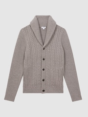 Reiss Mink Melange Ashbury Cotton Blend Cable Knit Cardigan - Image 2 of 5