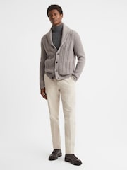 Reiss Mink Melange Ashbury Cotton Blend Cable Knit Cardigan - Image 3 of 5