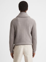 Reiss Mink Melange Ashbury Cotton Blend Cable Knit Cardigan - Image 5 of 5