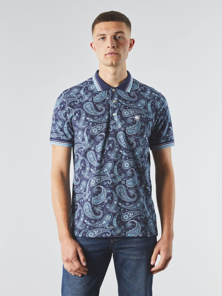 Pretty Green Navy Eclipse Paisley Polo Shirt - Image 1 of 3