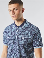 Pretty Green Navy Eclipse Paisley Polo Shirt - Image 2 of 3