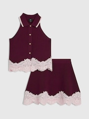 River Island Red Lace Hem Polo Top & Skirt Set - Image 1 of 5