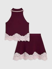 River Island Red Lace Hem Polo Top & Skirt Set - Image 2 of 5