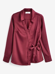 Red Satin Wrap Long Sleeve Shirt - Image 5 of 6