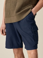 Navy Blue Cotton Linen Cargo Shorts - Image 1 of 10