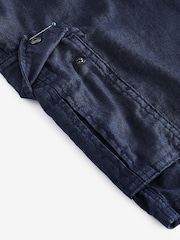 Navy Blue Cotton Linen Cargo Shorts - Image 10 of 10