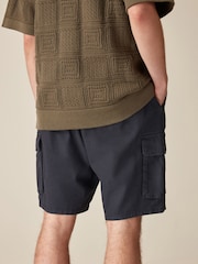 Navy Blue Cotton Linen Cargo Shorts - Image 4 of 10