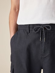 Navy Blue Cotton Linen Cargo Shorts - Image 5 of 10