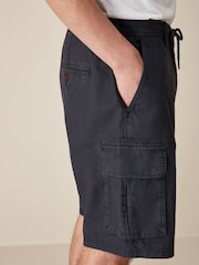 Navy Blue Cotton Linen Cargo Shorts - Image 6 of 10