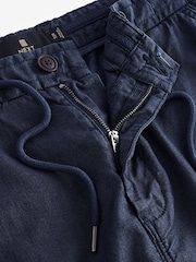 Navy Blue Cotton Linen Cargo Shorts - Image 8 of 10