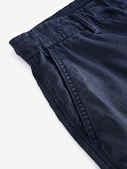 Navy Blue Cotton Linen Cargo Shorts - Image 9 of 10
