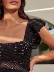 Black Crochet Flute Sleeve Dress - Image 4 of 6