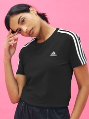 adidas Black Sportswear Essentials Slim 3-Stripes T-Shirt - Image 1 of 4