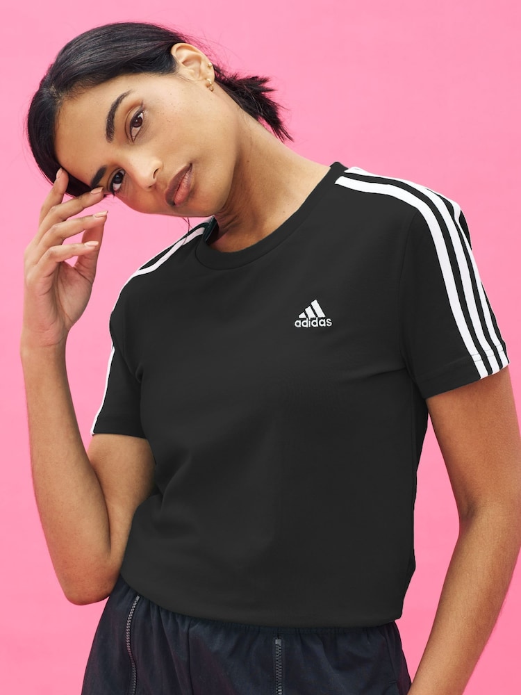 adidas Black Sportswear Essentials Slim 3-Stripes T-Shirt - Image 1 of 4
