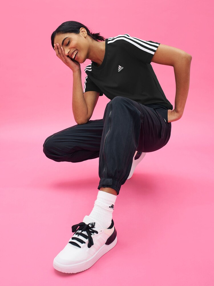 adidas Black Sportswear Essentials Slim 3-Stripes T-Shirt - Image 2 of 4