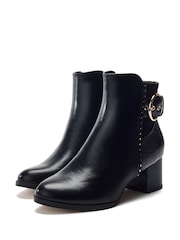 Moda in Pelle Black Panay Round Toe Buckle Boots - Image 2 of 4