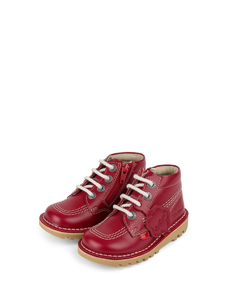 Kickers Red Infant Unisex Kick Hi Zip Leather Ankle Boots - Image 1 of 5 Kickers Red Infant Unisex Kick Hi Zip Leather Ankle Boots - Image 1 of 5