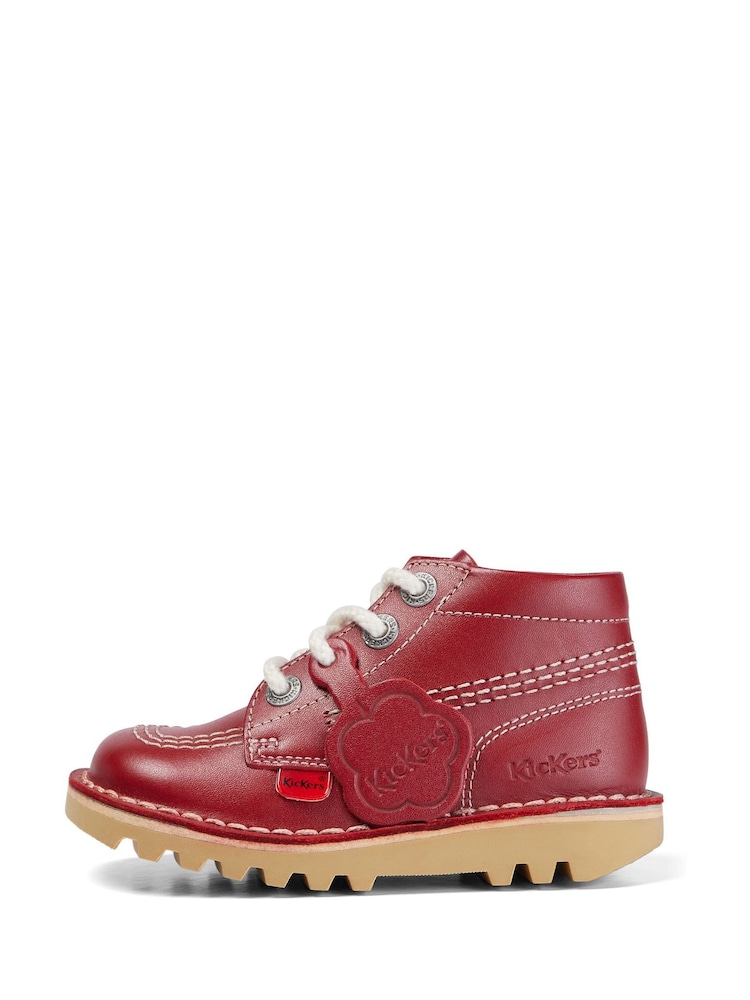Kickers Red Infant Unisex Kick Hi Zip Leather Ankle Boots - Image 2 of 5 Kickers Red Infant Unisex Kick Hi Zip Leather Ankle Boots - Image 2 of 5