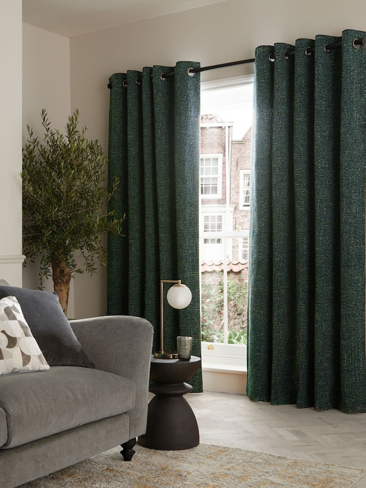 Green Next Multi Chenille Eyelet Lined Curtains - Image 2 of 5