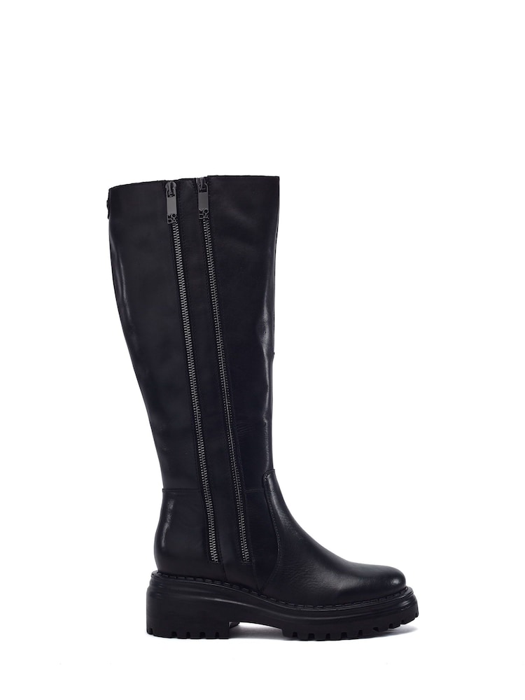 Moda in Pelle Black Camilio Double Zip Long Wedge Boots - Image 1 of 4 Moda in Pelle Black Camilio Double Zip Long Wedge Boots - Image 1 of 4