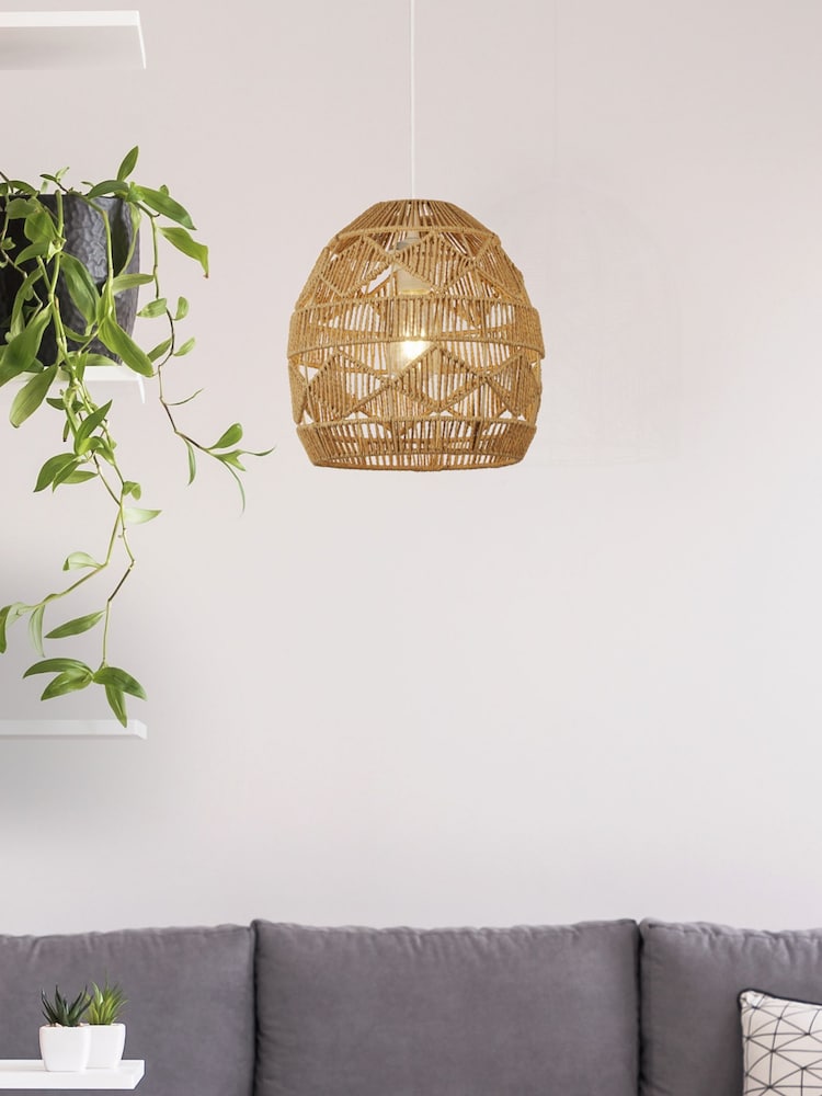 Searchlight Brown Diamond Pattern Rattan Shade - Image 1 of 4