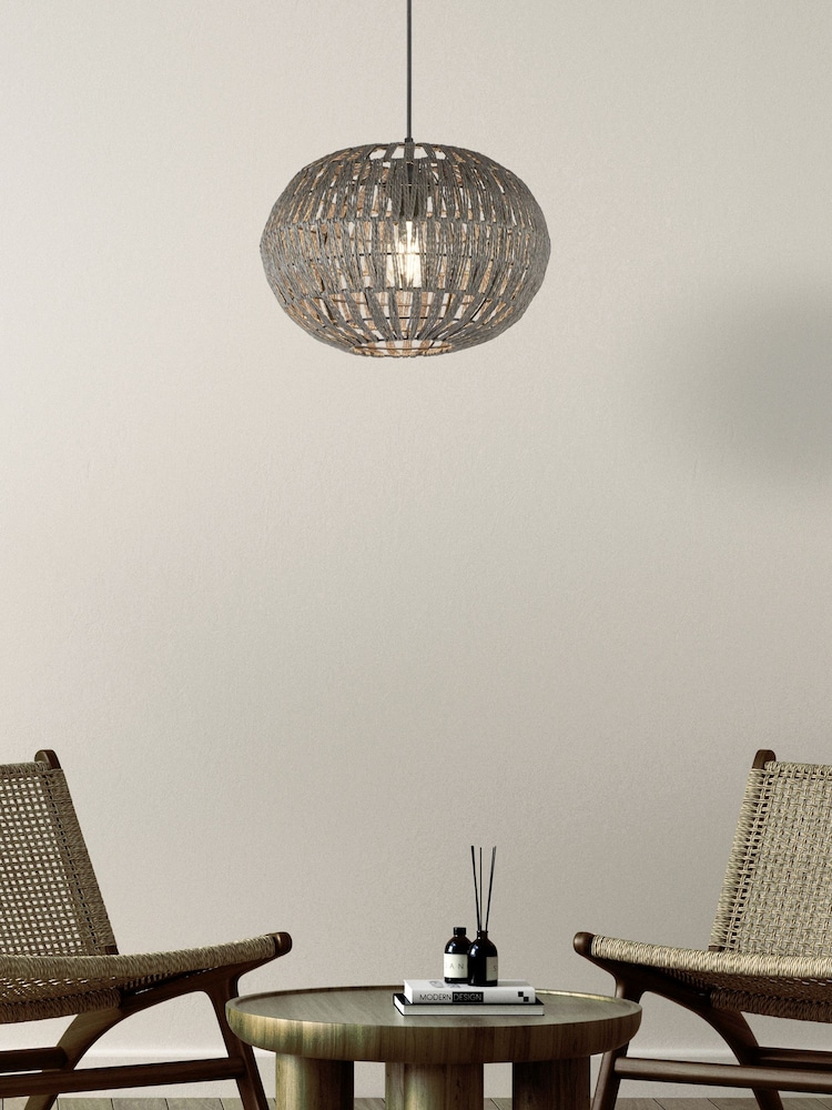 Searchlight Grey Rattan Pendant Shade - Image 1 of 4 Searchlight Grey Rattan Pendant Shade - Image 1 of 4
