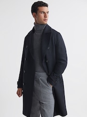 Reiss Navy Attention Wool Check Double Breasted Coat - Image 1 of 5