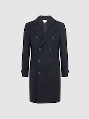 Reiss Navy Attention Wool Check Double Breasted Coat - Image 2 of 5