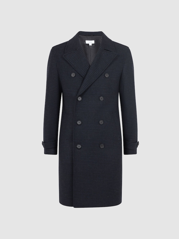 Reiss Navy Attention Wool Check Double Breasted Coat - Image 2 of 5